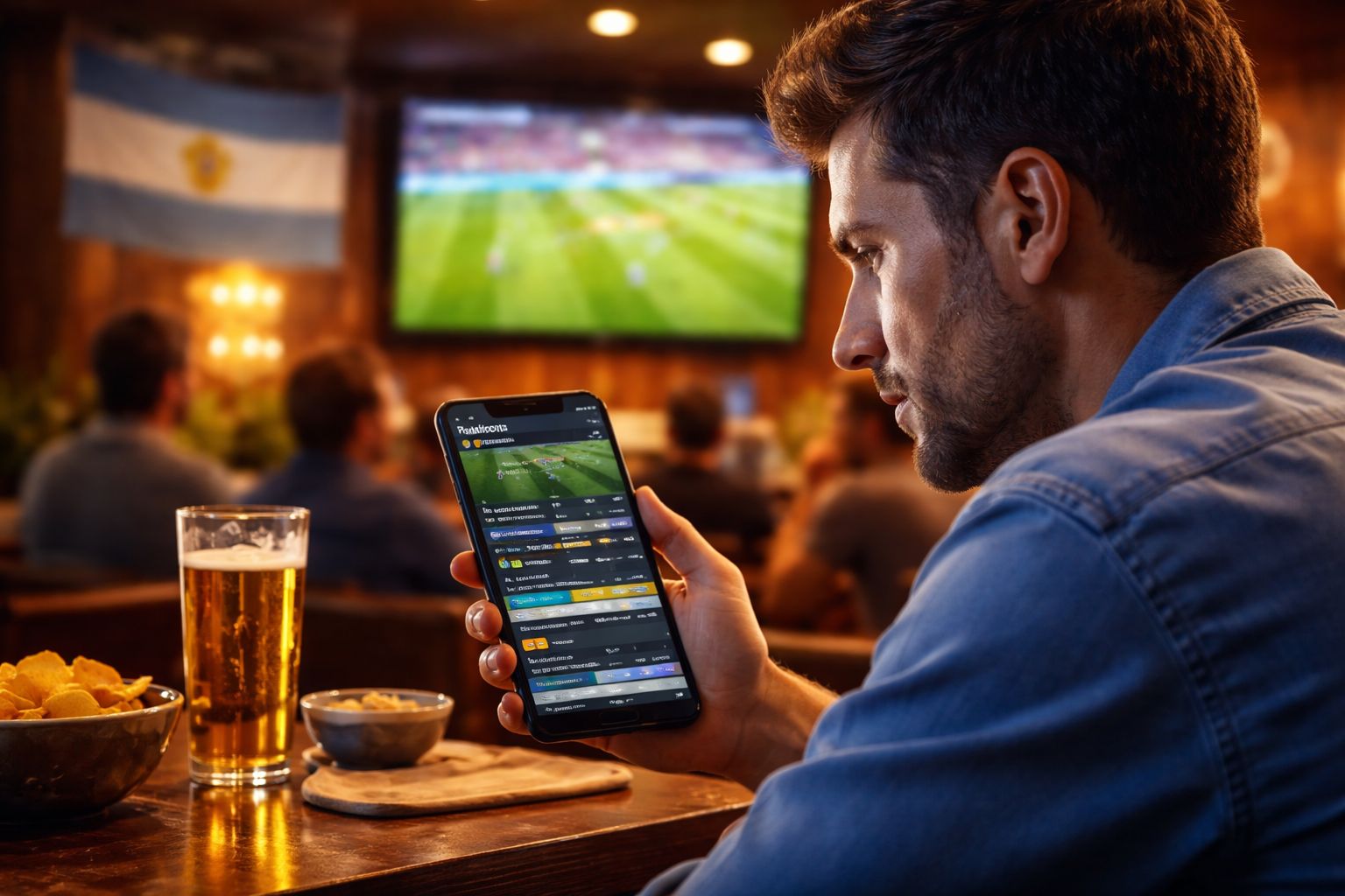 Player in Argentina reviewing live RakeBit odds on a mobile device during an ongoing match.