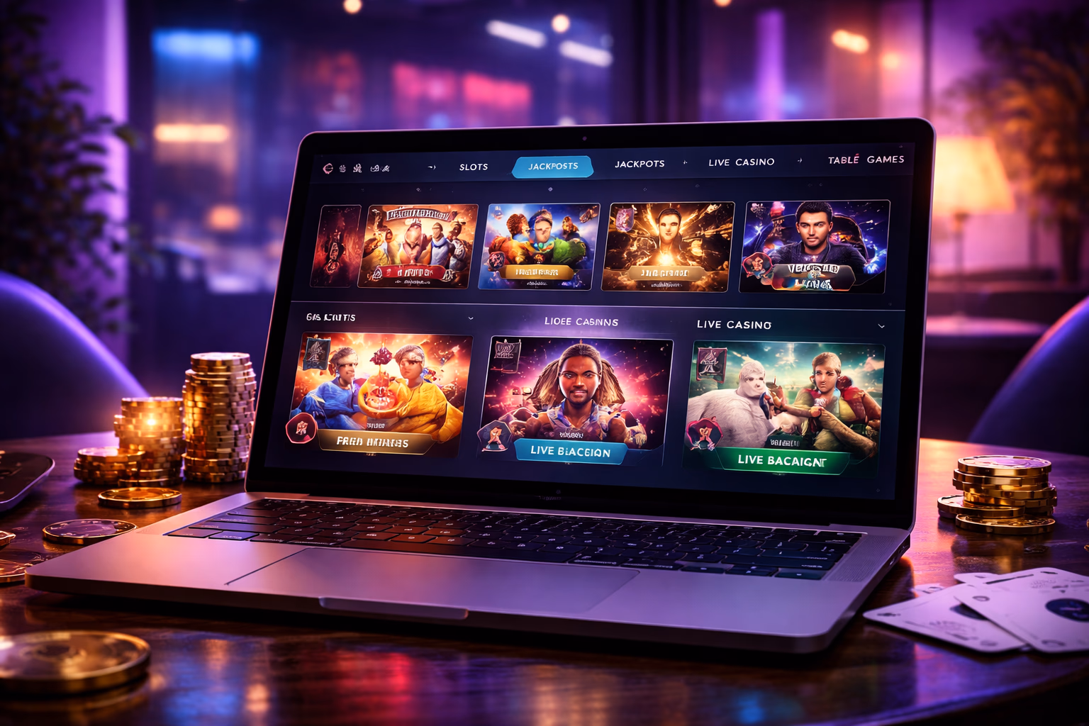 Modern RakeBit interface displaying multiple game categories and featured titles on screen